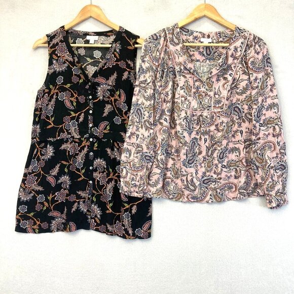 Lot of 2 J. Jill Small Floral Tops - Long Sleeve Blouse, Sleeveless Tunic - Boho - Picture 1 of 16